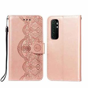 For Xiaomi Mi Note 10 Lite Flower Vine Embossing Pattern Horizontal Flip Leather Case with Card Slot & Holder & Wallet & Lanyard(Rose Gold)