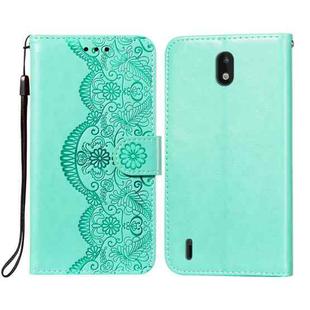 For Nokia 1.3 Flower Vine Embossing Pattern Horizontal Flip Leather Case with Card Slot & Holder & Wallet & Lanyard(Green)