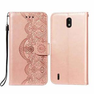 For Nokia 1.3 Flower Vine Embossing Pattern Horizontal Flip Leather Case with Card Slot & Holder & Wallet & Lanyard(Rose Gold)