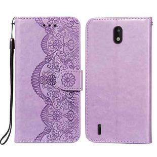 For Nokia 1.3 Flower Vine Embossing Pattern Horizontal Flip Leather Case with Card Slot & Holder & Wallet & Lanyard(Purple)