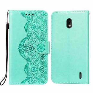 For Nokia 2.2 Flower Vine Embossing Pattern Horizontal Flip Leather Case with Card Slot & Holder & Wallet & Lanyard(Green)