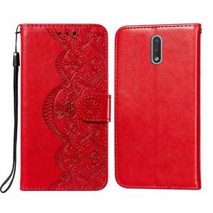 For Nokia 2.3 Flower Vine Embossing Pattern Horizontal Flip Leather Case with Card Slot & Holder & Wallet & Lanyard(Red)