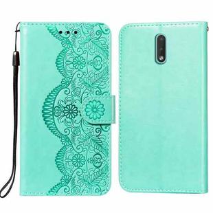 For Nokia 2.3 Flower Vine Embossing Pattern Horizontal Flip Leather Case with Card Slot & Holder & Wallet & Lanyard(Green)