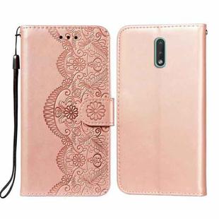 For Nokia 2.3 Flower Vine Embossing Pattern Horizontal Flip Leather Case with Card Slot & Holder & Wallet & Lanyard(Rose Gold)