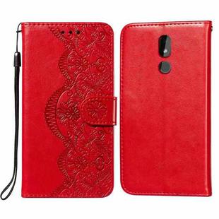 For Nokia 3.2 Flower Vine Embossing Pattern Horizontal Flip Leather Case with Card Slot & Holder & Wallet & Lanyard(Red)