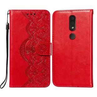 For Nokia 4.2 Flower Vine Embossing Pattern Horizontal Flip Leather Case with Card Slot & Holder & Wallet & Lanyard(Red)