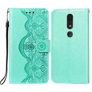 For Nokia 4.2 Flower Vine Embossing Pattern Horizontal Flip Leather Case with Card Slot & Holder & Wallet & Lanyard(Green)