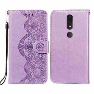 For Nokia 4.2 Flower Vine Embossing Pattern Horizontal Flip Leather Case with Card Slot & Holder & Wallet & Lanyard(Purple)