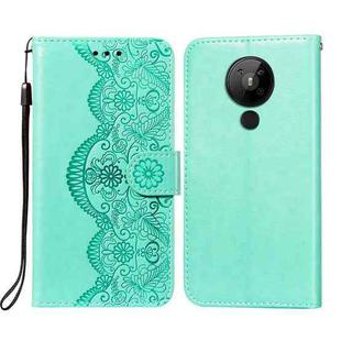 For Nokia 5.3 Flower Vine Embossing Pattern Horizontal Flip Leather Case with Card Slot & Holder & Wallet & Lanyard(Green)