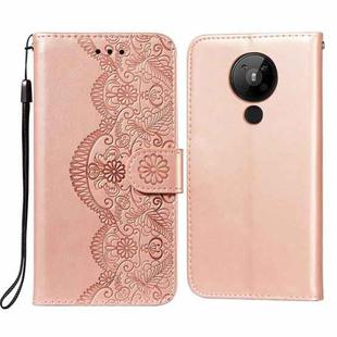 For Nokia 5.3 Flower Vine Embossing Pattern Horizontal Flip Leather Case with Card Slot & Holder & Wallet & Lanyard(Rose Gold)