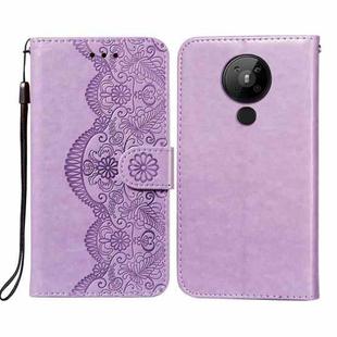 For Nokia 5.3 Flower Vine Embossing Pattern Horizontal Flip Leather Case with Card Slot & Holder & Wallet & Lanyard(Purple)