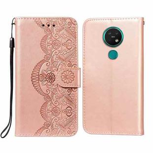 For Nokia 7.2 Flower Vine Embossing Pattern Horizontal Flip Leather Case with Card Slot & Holder & Wallet & Lanyard(Rose Gold)