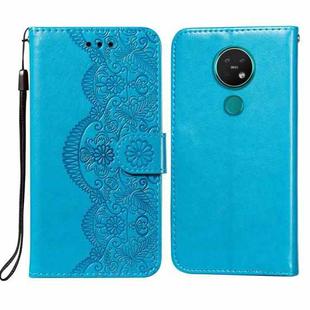 For Nokia 7.2 Flower Vine Embossing Pattern Horizontal Flip Leather Case with Card Slot & Holder & Wallet & Lanyard(Blue)