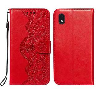 For Samsung  Galaxy A01 Core Flower Vine Embossing Pattern Horizontal Flip Leather Case with Card Slot & Holder & Wallet & Lanyard(Red)