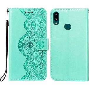For Samsung  Galaxy A10s Flower Vine Embossing Pattern Horizontal Flip Leather Case with Card Slot & Holder & Wallet & Lanyard(Green)