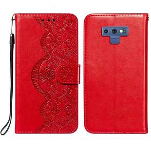 For Samsung Galaxy Note9 Flower Vine Embossing Pattern Horizontal Flip Leather Case with Card Slot & Holder & Wallet & Lanyard(Red)