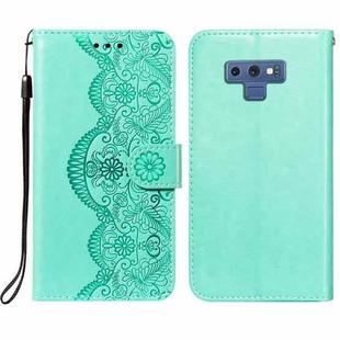 For Samsung Galaxy Note9 Flower Vine Embossing Pattern Horizontal Flip Leather Case with Card Slot & Holder & Wallet & Lanyard(Green)
