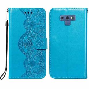 For Samsung Galaxy Note9 Flower Vine Embossing Pattern Horizontal Flip Leather Case with Card Slot & Holder & Wallet & Lanyard(Blue)