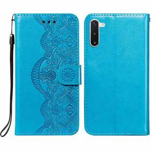 For Samsung Galaxy Note10 Flower Vine Embossing Pattern Horizontal Flip Leather Case with Card Slot & Holder & Wallet & Lanyard(Blue)