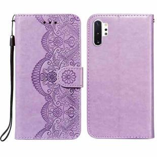 For Samsung Galaxy Note10 Plus Flower Vine Embossing Pattern Horizontal Flip Leather Case with Card Slot & Holder & Wallet & Lanyard(Purple)