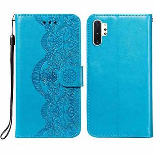 For Samsung Galaxy Note10 Plus Flower Vine Embossing Pattern Horizontal Flip Leather Case with Card Slot & Holder & Wallet & Lanyard(Blue)