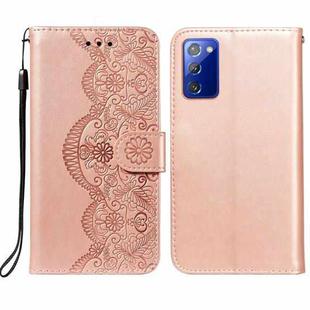 For Samsung  Galaxy Note20 Flower Vine Embossing Pattern Horizontal Flip Leather Case with Card Slot & Holder & Wallet & Lanyard(Rose Gold)
