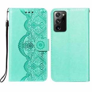 For Samsung Galaxy Note20 Ultra Flower Vine Embossing Pattern Horizontal Flip Leather Case with Card Slot & Holder & Wallet & Lanyard(Green)