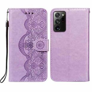 For Samsung Galaxy Note20 Ultra Flower Vine Embossing Pattern Horizontal Flip Leather Case with Card Slot & Holder & Wallet & Lanyard(Purple)