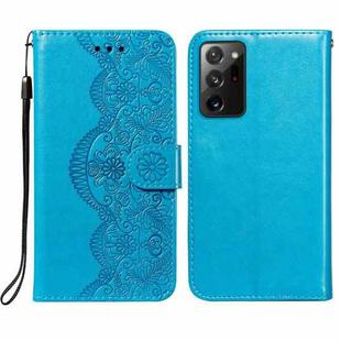 For Samsung Galaxy Note20 Ultra Flower Vine Embossing Pattern Horizontal Flip Leather Case with Card Slot & Holder & Wallet & Lanyard(Blue)
