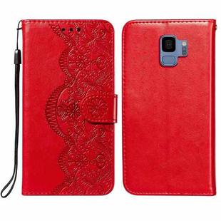 For Samsung  Galaxy S9 Flower Vine Embossing Pattern Horizontal Flip Leather Case with Card Slot & Holder & Wallet & Lanyard(Red)