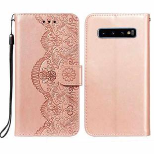 For Samsung  Galaxy S10 Flower Vine Embossing Pattern Horizontal Flip Leather Case with Card Slot & Holder & Wallet & Lanyard(Rose Gold)