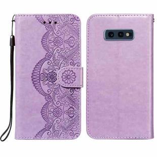 For Samsung  Galaxy S10e Flower Vine Embossing Pattern Horizontal Flip Leather Case with Card Slot & Holder & Wallet & Lanyard(Purple)