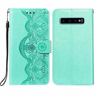 For Samsung  Galaxy S10 Plus Flower Vine Embossing Pattern Horizontal Flip Leather Case with Card Slot & Holder & Wallet & Lanyard(Green)