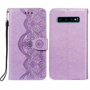 For Samsung  Galaxy S10 Plus Flower Vine Embossing Pattern Horizontal Flip Leather Case with Card Slot & Holder & Wallet & Lanyard(Purple)