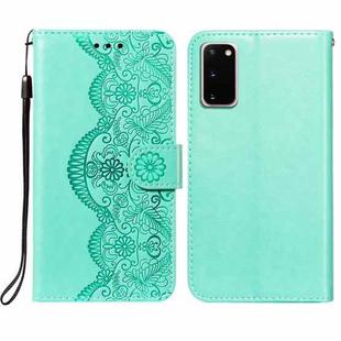 For Samsung  Galaxy S20 Flower Vine Embossing Pattern Horizontal Flip Leather Case with Card Slot & Holder & Wallet & Lanyard(Green)