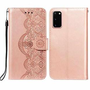 For Samsung  Galaxy S20 Flower Vine Embossing Pattern Horizontal Flip Leather Case with Card Slot & Holder & Wallet & Lanyard(Rose Gold)