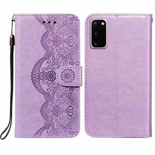 For Samsung  Galaxy S20 Flower Vine Embossing Pattern Horizontal Flip Leather Case with Card Slot & Holder & Wallet & Lanyard(Purple)
