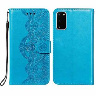 For Samsung  Galaxy S20 Flower Vine Embossing Pattern Horizontal Flip Leather Case with Card Slot & Holder & Wallet & Lanyard(Blue)