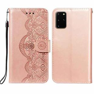 For Samsung Galaxy S20 Plus Flower Vine Embossing Pattern Horizontal Flip Leather Case with Card Slot & Holder & Wallet & Lanyard(Rose Gold)