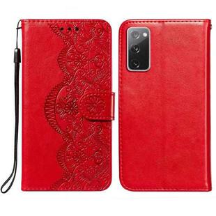 For Samsung Galaxy S20 FE Flower Vine Embossing Pattern Horizontal Flip Leather Case with Card Slot & Holder & Wallet & Lanyard(Red)