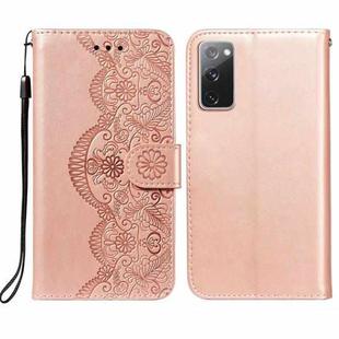 For Samsung Galaxy S20 FE Flower Vine Embossing Pattern Horizontal Flip Leather Case with Card Slot & Holder & Wallet & Lanyard(Rose Gold)