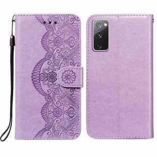 For Samsung Galaxy S20 FE Flower Vine Embossing Pattern Horizontal Flip Leather Case with Card Slot & Holder & Wallet & Lanyard(Purple)