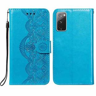 For Samsung Galaxy S20 FE Flower Vine Embossing Pattern Horizontal Flip Leather Case with Card Slot & Holder & Wallet & Lanyard(Blue)