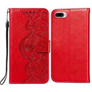 Flower Vine Embossing Pattern Horizontal Flip Leather Case with Card Slot & Holder & Wallet & Lanyard For iPhone 8 Plus & 7 Plus(Red)