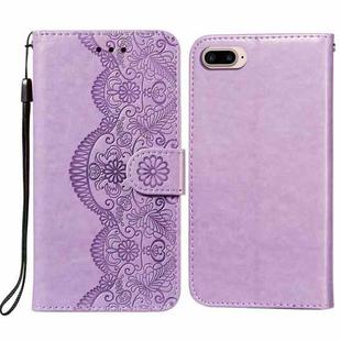 Flower Vine Embossing Pattern Horizontal Flip Leather Case with Card Slot & Holder & Wallet & Lanyard For iPhone 8 Plus & 7 Plus(Purple)