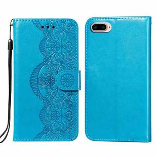 Flower Vine Embossing Pattern Horizontal Flip Leather Case with Card Slot & Holder & Wallet & Lanyard For iPhone 8 Plus & 7 Plus(Blue)