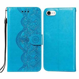 For iPhone SE 2022 / SE 2020 / 8 / 7 Flower Vine Embossing Pattern Horizontal Flip Leather Case with Card Slot & Holder & Wallet & Lanyard(Blue)