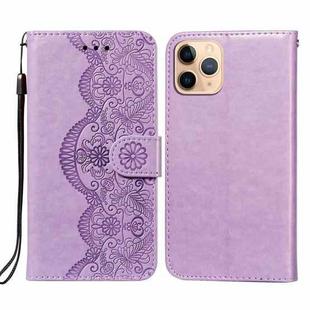 Flower Vine Embossing Pattern Horizontal Flip Leather Case with Card Slot & Holder & Wallet & Lanyard For iPhone 11 Pro(Purple)
