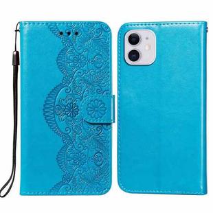 Flower Vine Embossing Pattern Horizontal Flip Leather Case with Card Slot & Holder & Wallet & Lanyard For iPhone 11(Blue)