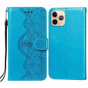 Flower Vine Embossing Pattern Horizontal Flip Leather Case with Card Slot & Holder & Wallet & Lanyard For iPhone 11 Pro Max(Blue)